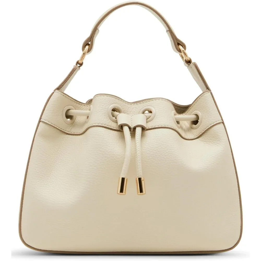 Drawstring Bucket Bag Parchment Polyester Lining Detachable Straps Casual